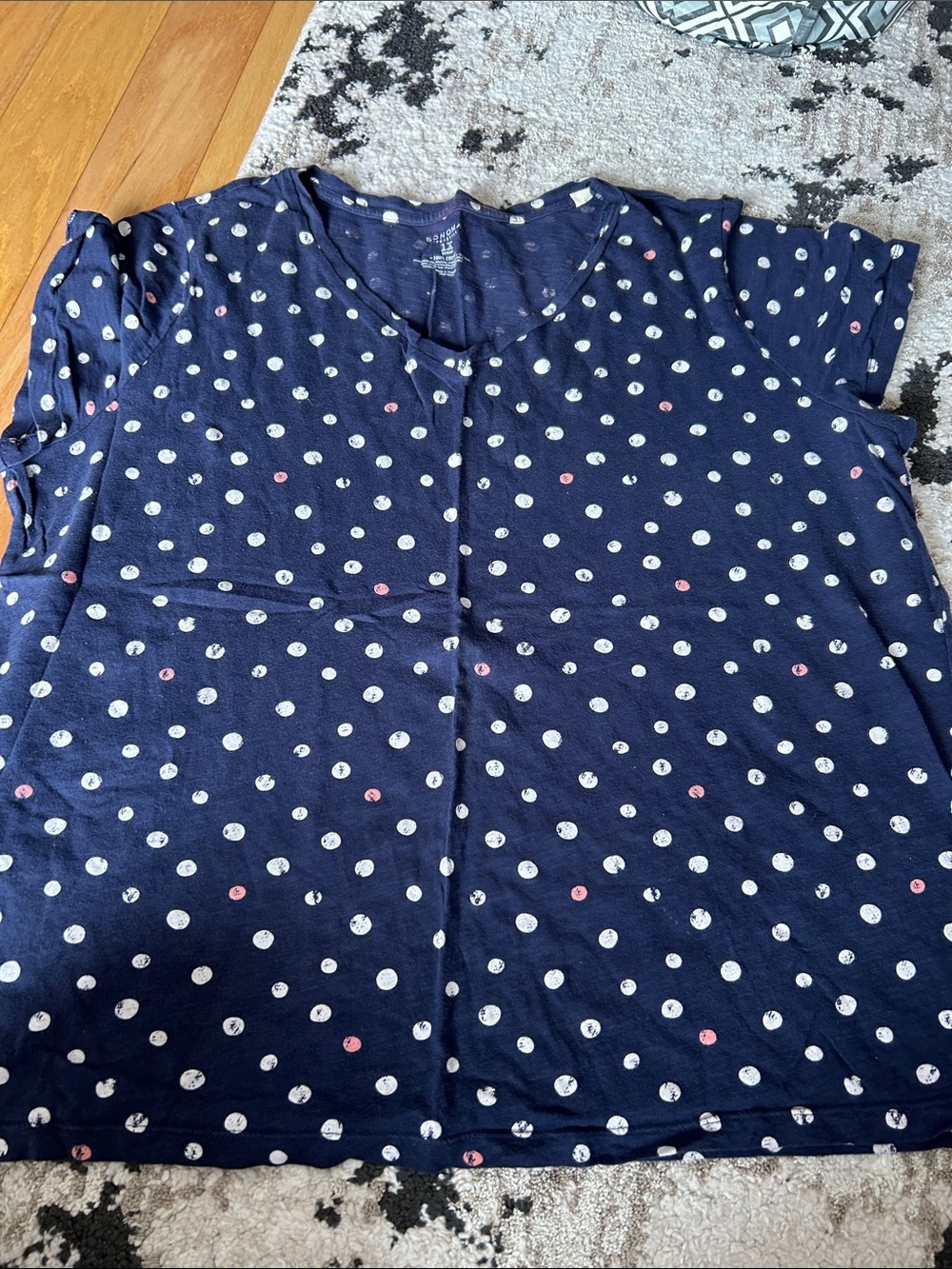 Sonoma Navy Blue Short Sleeve Tee with White and Pink Polka Dots